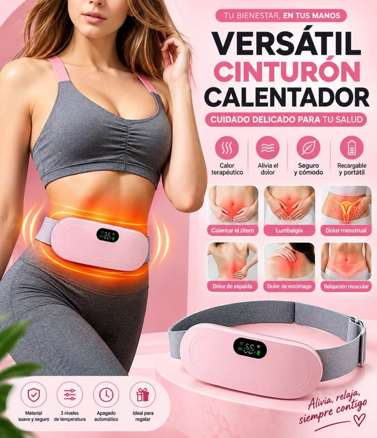 💗 CINTURÓN TÉRMICO CALENTADOR RECARGABLE 💗